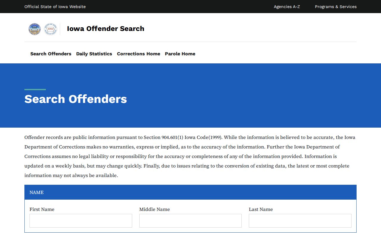 Iowa DOC Grundy County offender record and photo search interface